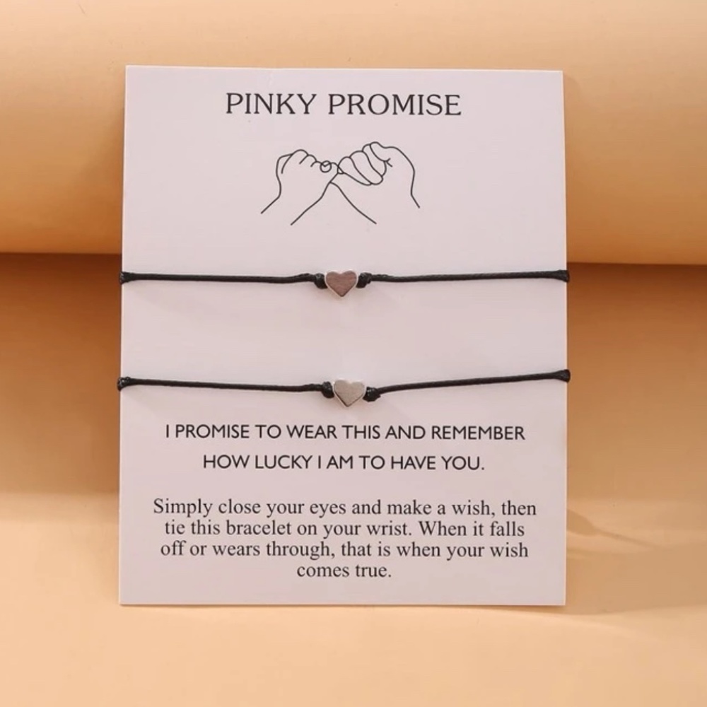 Silver Heart Two Piece Bracelet Set Pinky Promise Mantra Bracelet Set